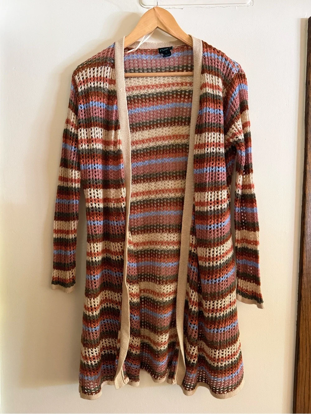 Striped Open Knit Cardigan Boho Longline Bohemian Cottagecore Hippie 1X